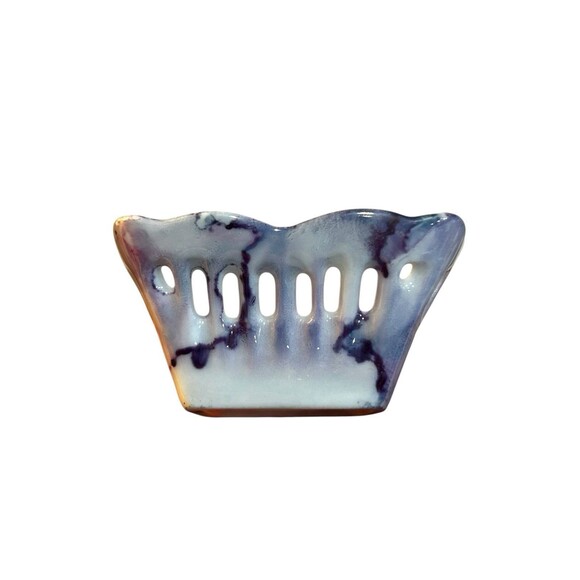 Vtg Trinket Dishes Salt Cellars Porcelain 4 Reticulated Hand Painted Square - Picture 5 of 7